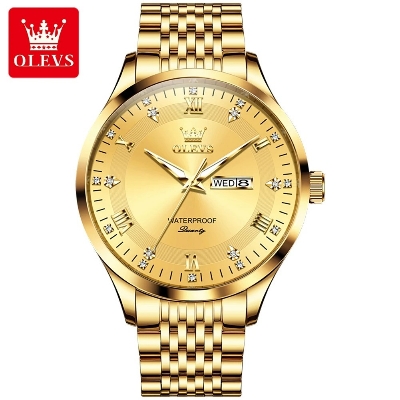 Picture of Olevs 2923 Golden Stainless Steel Analog Wrist Watch For Men