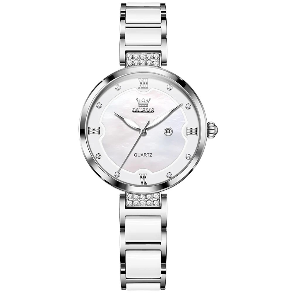 Picture of Olevs 5589  Silver Stainless Steel Ceramics Watchstrap Analoge Wrist Watch For Women