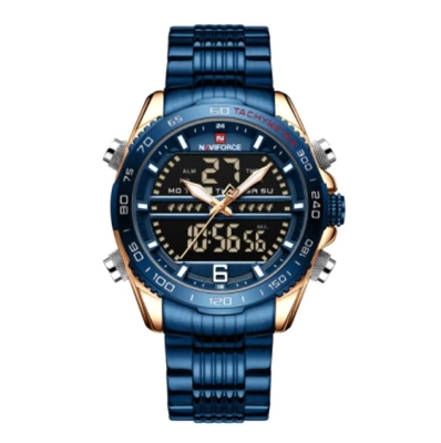 Picture of NAVIFORCE NF9195S Royal Blue Stainless Steel Dual Time Watch For Men - RoseGold & Royal Blue