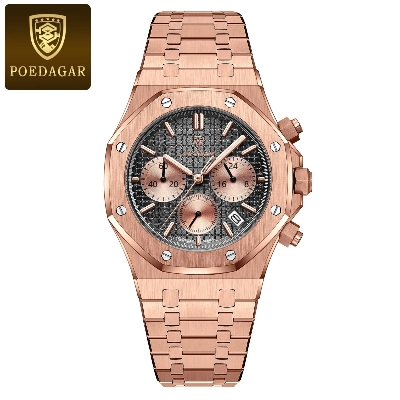 Picture of Poedagar PO926S RoseGold Stainless Steel Chronograph Wrist Watch For Men - Black & RoseGold 