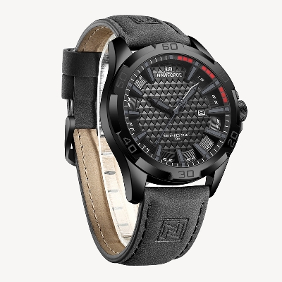 Picture of NAVIFORCE NF8023 Gray PU Leather Analog Watch For Men - Black & Gray