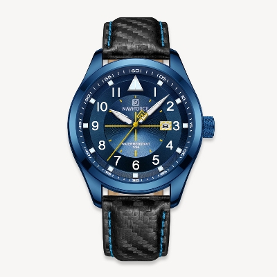 Picture of NAVIFORCE NF8022 Black PU Leather Analog Watch For Men - Royal Blue & Black
