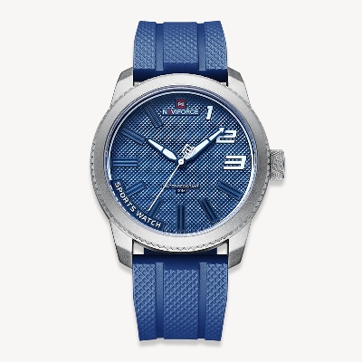 Picture of NAVIFORCE NF9202 Navy Blue TPU Leather Analog Watch For Men - Silver & Navy Blue