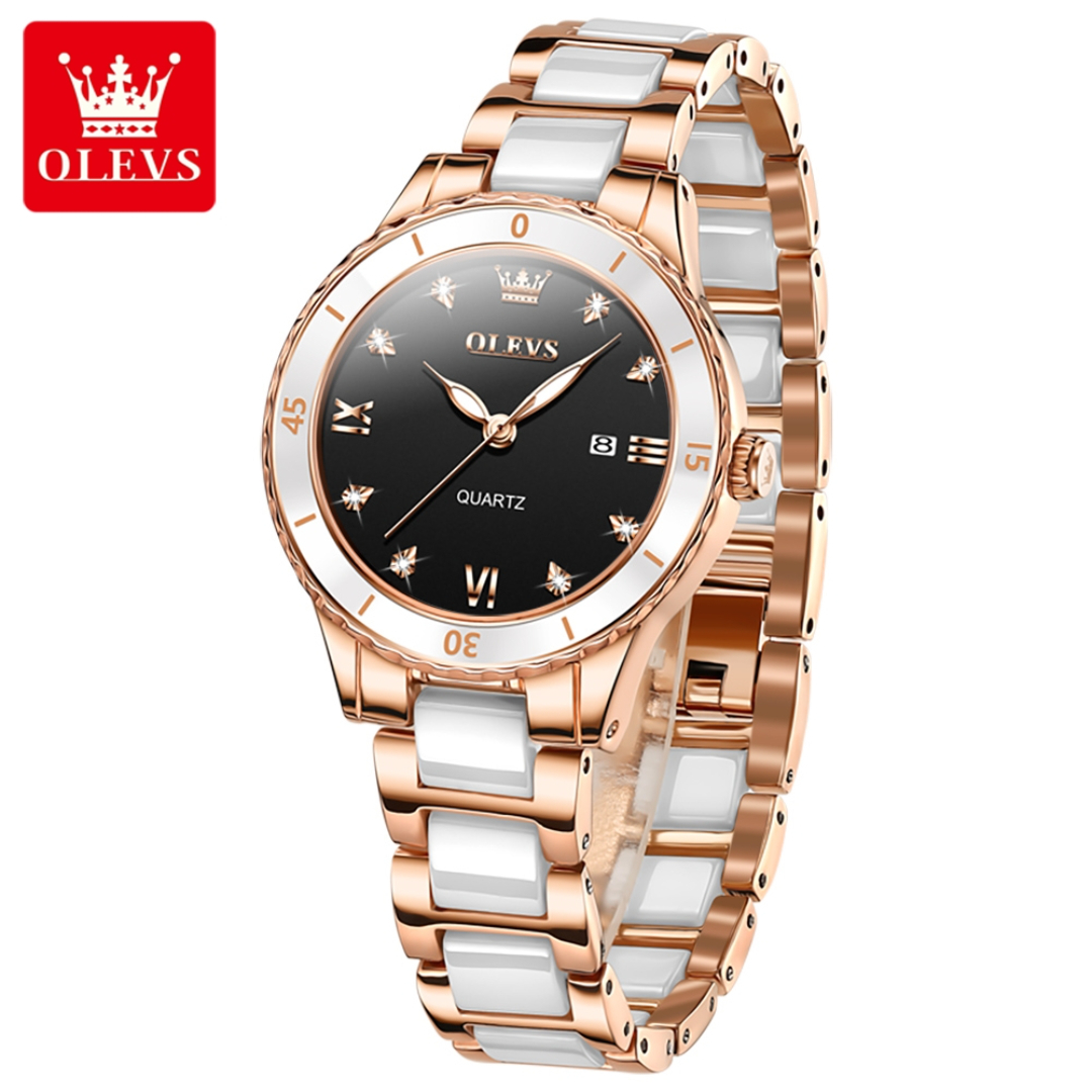 Picture of Olevs 9985 RoseGold & White Ceramic Analog Wrist Watch For Women