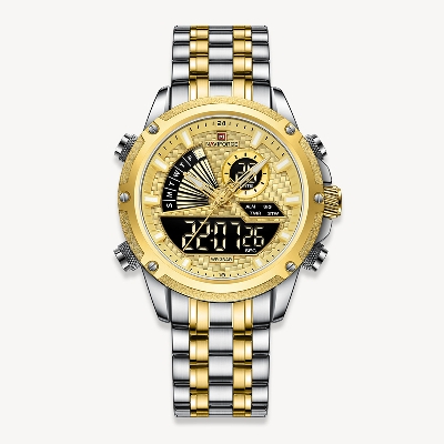Picture of NAVIFORCE NF9205 Silver And Golden Two-tone Stainless Steel Dual Time Watch For Men - Golden & Silver