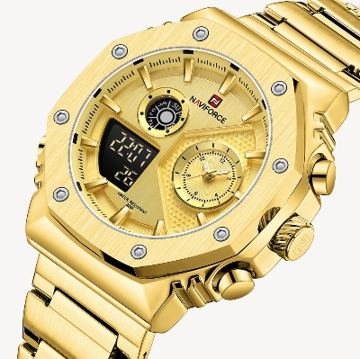 Picture of NAVIFORCE NF9216 Golden Stainless Steel Dual Time Watch For Men - Golden