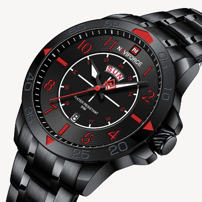 Picture of NAVIFORCE NF9204 Black Stainless Steel Analog Watch For Men - Red & Black