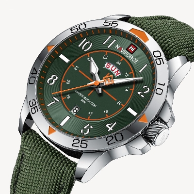 Picture of NAVIFORCE NF9204 Green Nylon Strap Analog Watch For Men - Silver & Green
