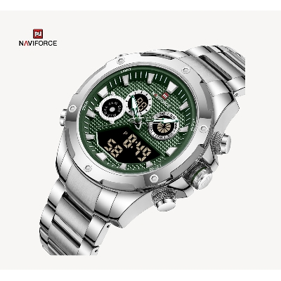 Picture of NAVIFORCE NF9217 Silver Stainless Steel Dual Time Watch For Men - Green & Silver