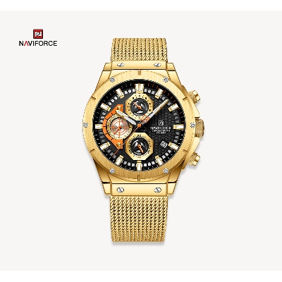 Picture of NAVIFORCE NF8027M Golden Mesh Stainless Steel Chronograph Watch For Men - Golden & Black