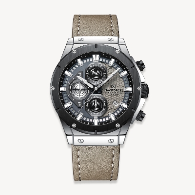 Picture of NAVIFORCE NF8027M Gray PU Leather Chronograph Watch For Men - Gray & Silver