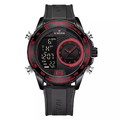 Picture of NAVIFORCE NF9199T Black TPU Leather Dual Time Watch For Men - Red & Black