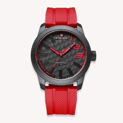 Picture of NAVIFORCE NF9202 Red TPU Leather Analog Watch For Men - Black & Red
