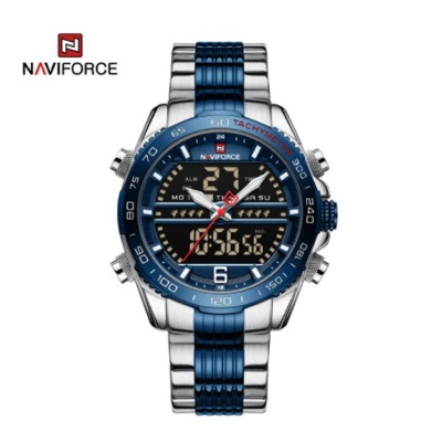 Picture of NAVIFORCE NF9195 Silver And Royal Blue Stainless Steel Dual Time Watch For Men - Royal Blue & Silver