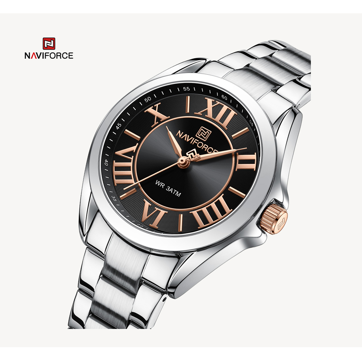 Picture of NAVIFORCE NF5037 Silver Stainless Steel Analog Watch For Women - Black & Silver