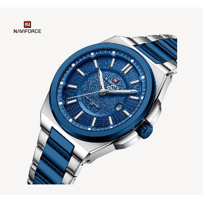 Picture of NAVIFORCE NF9212 Silver And Royal Blue Two-tone Stainless Steel Analog Watch For Men - Royal Blue & Silver