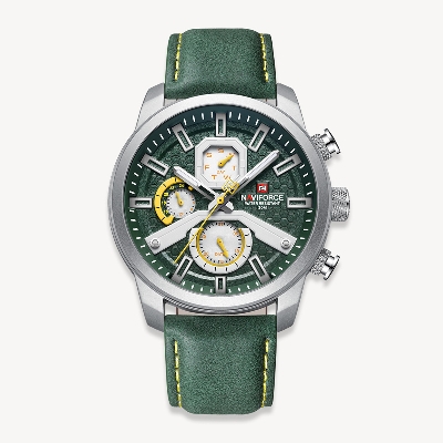 Picture of NAVIFORCE NF9211L Green PU Leather Chronograph Watch For Men - Silver & Green