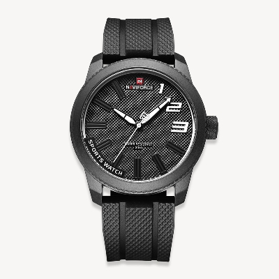 Picture of NAVIFORCE NF9202 Black TPU Leather Analog Watch For Men - White & Black