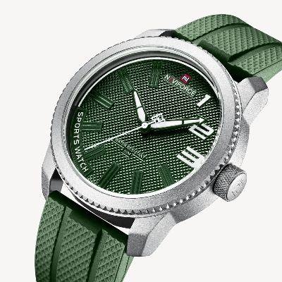 Picture of NAVIFORCE NF9202 Green TPU Leather Analog Watch For Men - Silver & Green
