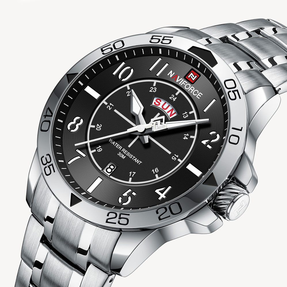 Picture of NAVIFORCE NF9204G Silver Stainless Steel Analog Watch For Men - Silver & Black