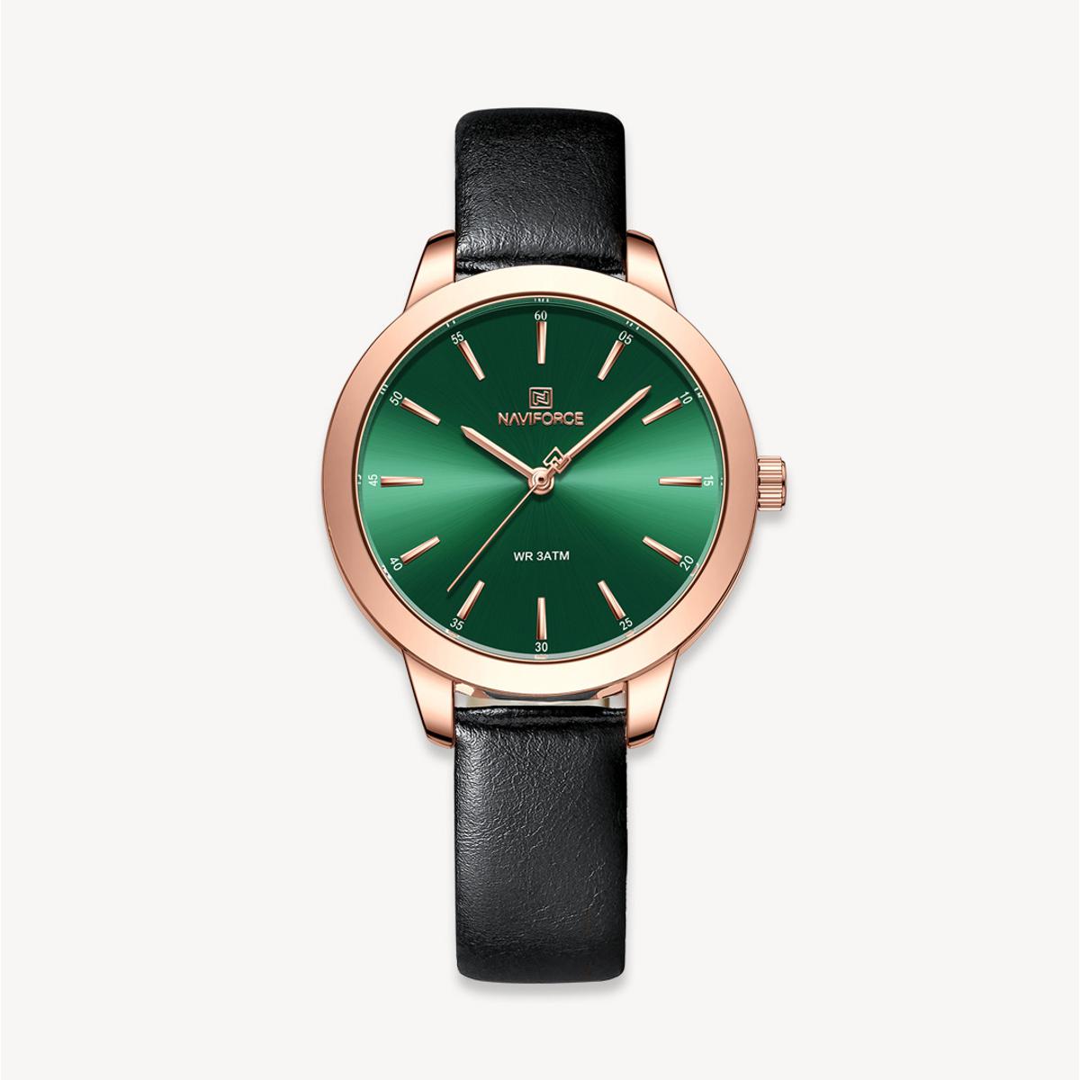 Picture of NAVIFORCE NF5024 Black PU Leather Analog Watch For Women - Green & Black