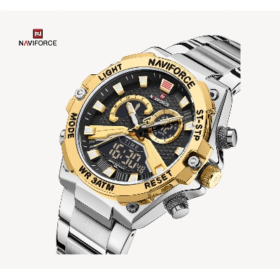 Picture of NAVIFORCE NF9207 Golden Stainless Steel Dual Time Watch For Men - Golden & Silver