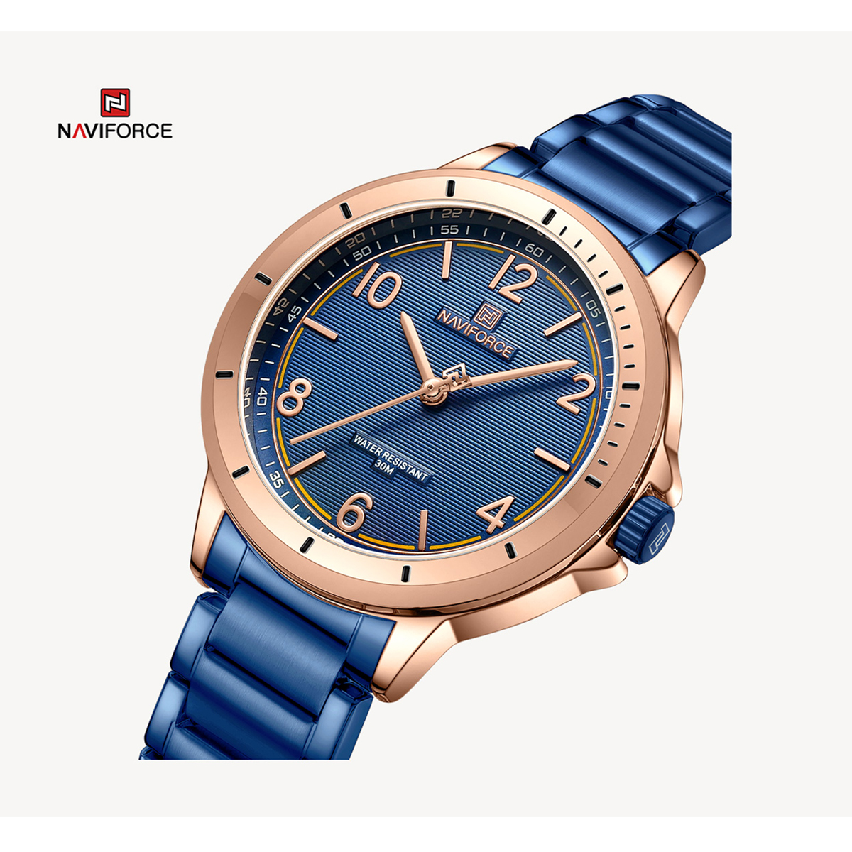 Picture of NAVIFORCE NF5021L Royal Blue Stainless Steel Analog Watch For Women - RoseGold & Royal Blue