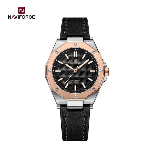 Picture of NAVIFORCE NF5026 Black PU Leather Analog Watch For Women - RoseGold & Black
