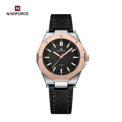Picture of NAVIFORCE NF5026 Black PU Leather Analog Watch For Women - RoseGold & Black