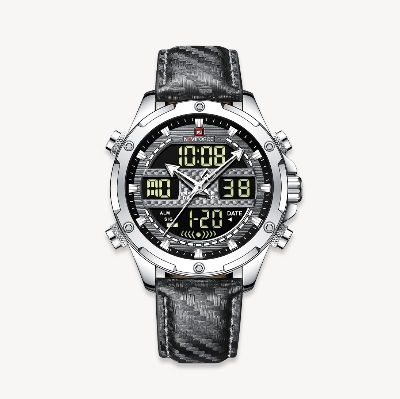 Picture of NAVIFORCE NF9194L Gray PU Leather Dual Time Watch For Men - Silver & Gray