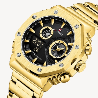 Picture of NAVIFORCE NF9216 Golden Stainless Steel Dual Time Watch For Men - Black & Golden