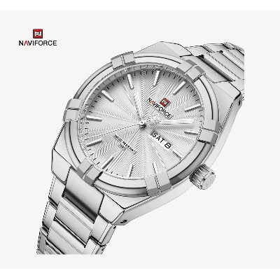 Picture of NAVIFORCE NF9218 Silver Stainless Steel Analog Watch For Men - White & Silver