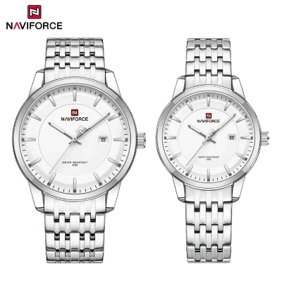 Picture of NAVIFORCE NF9228C Stainless Steel Waterproof Couple Watch – Silver & White