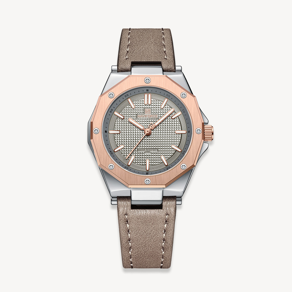 Picture of NAVIFORCE NF5026 Gray PU Leather Analog Watch For Women - RoseGold & Gray