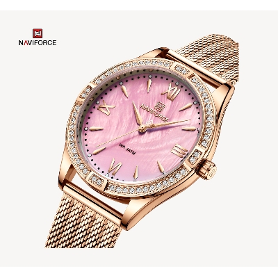 Picture of NAVIFORCE NF5028 RoseGold Mesh Stainless Steel Analog Watch For Women - Pink & RoseGold