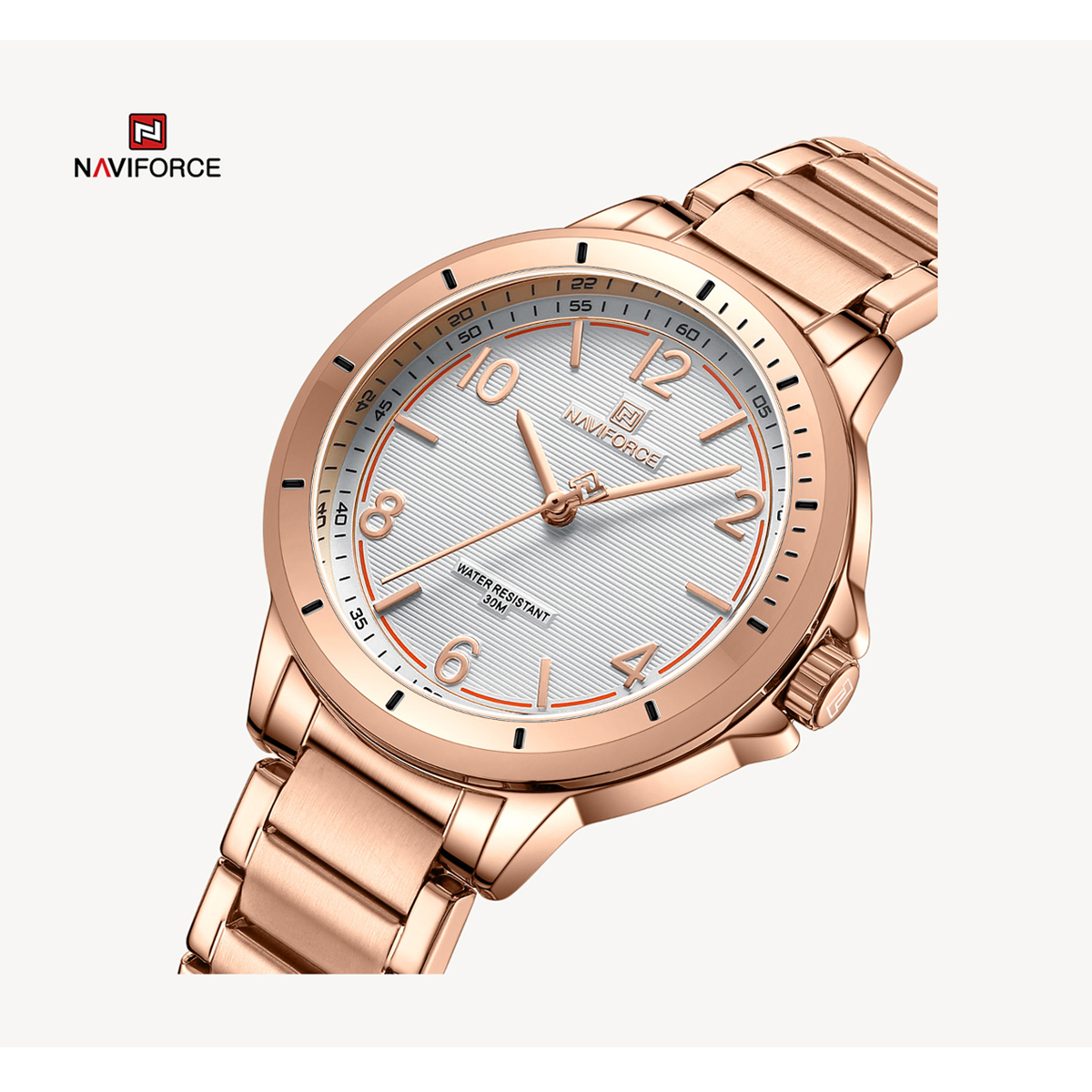 Picture of NAVIFORCE NF5021 RoseGold Stainless Steel Analog Watch For Women - White & RoseGold