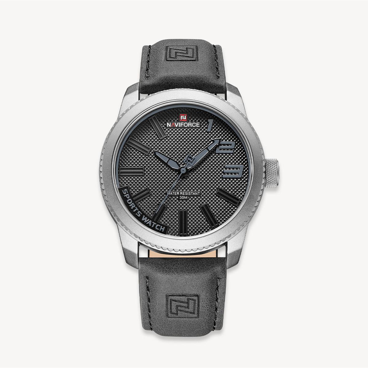Picture of NAVIFORCE NF9202 Gray PU Leather Analog Watch For Men - Silver & Gray