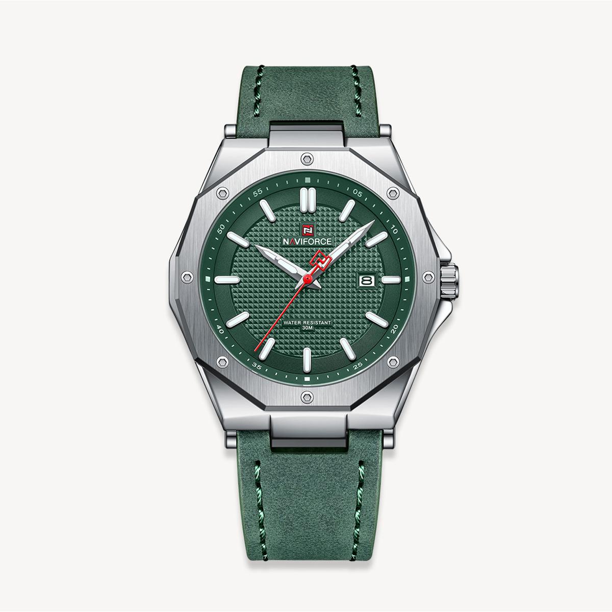 Picture of NAVIFORCE NF9200 Green PU Leather Analog Watch For Men - Silver & Green