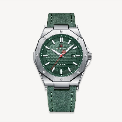 Picture of NAVIFORCE NF9200 Green PU Leather Analog Watch For Men - Silver & Green