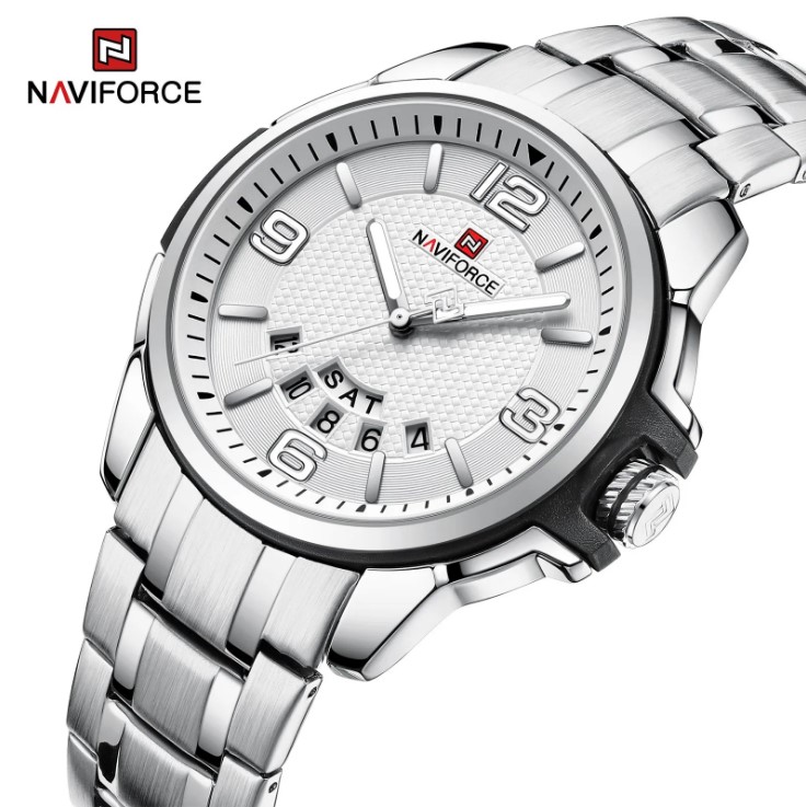 Picture of Naviforce NF9215S Stainless Steel Analog Calender Watch For Men’s - Silver & White