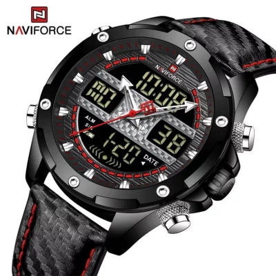 Picture of NAVIFORCE NF9194 Black PU Leather Dual Time Watch For Men - Red & Black