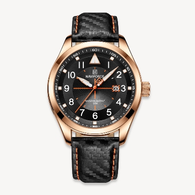Picture of NAVIFORCE NF8022 Black PU Leather Analog Watch For Men - RoseGold & Black