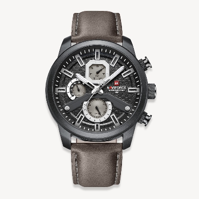 Picture of NAVIFORCE NF9211L Gray PU Leather Chronograph Watch For Men - Gray & Black
