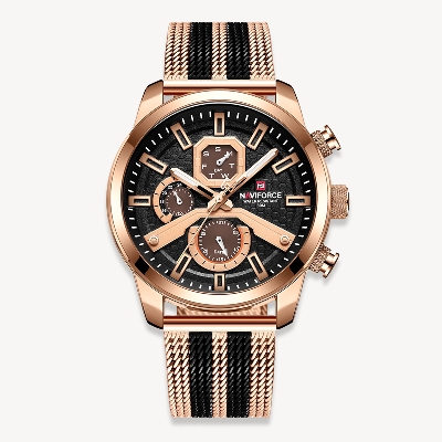 Picture of NAVIFORCE NF9211G RoseGold And Black Two-tone Mesh Stainless Steel Chronograph Watch For Men - RoseGold & Black