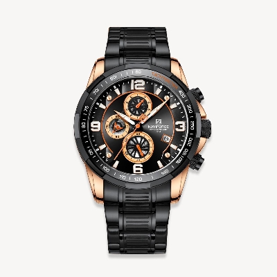 Picture of NAVIFORCE NF8020 Black Stainless Steel Chronograph Watch For Men - RoseGold & Black