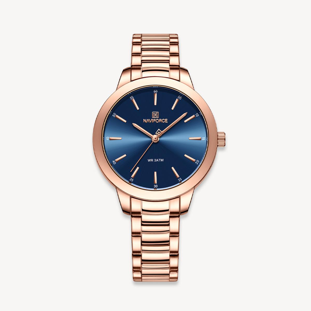 Picture of NAVIFORCE NF5025 RoseGold Stainless Steel Analog Watch For Women - Royal Blue & RoseGold