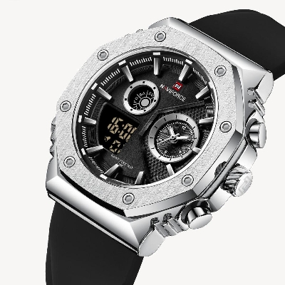 Picture of NAVIFORCE NF9216 Black TPU Silicone Strap Dual Time Watch For Men - Silver & Black