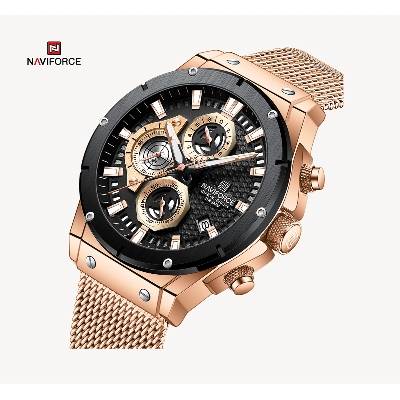 Picture of NAVIFORCE NF8027M RoseGold Mesh Stainless Steel Chronograph Watch For Men - RoseGold & Black