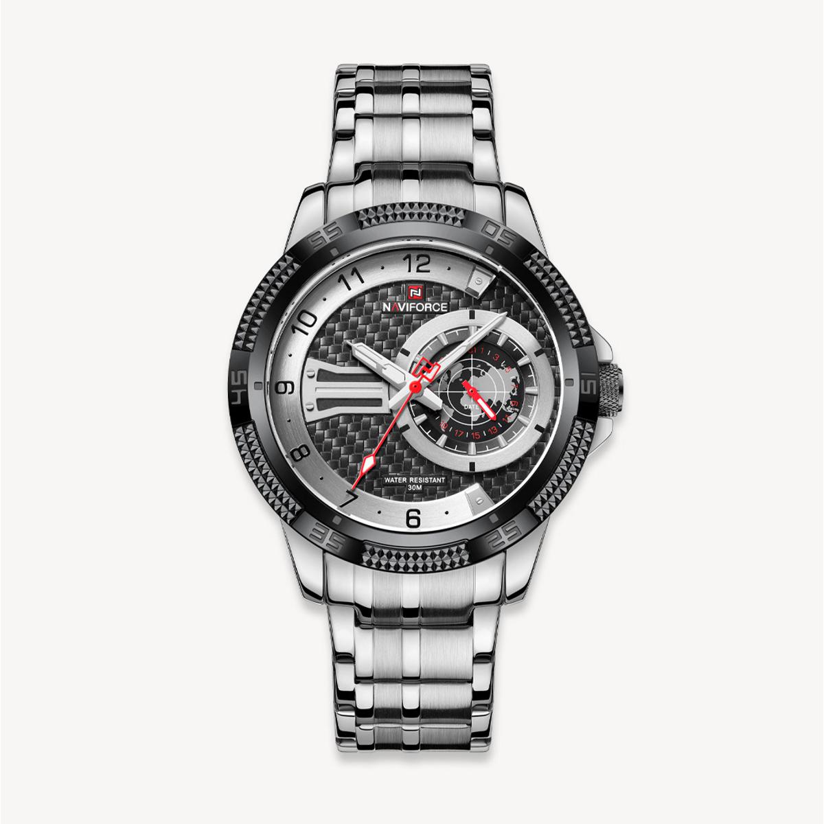 Picture of NAVIFORCE NF9206 Silver Stainless Steel Chronograph Watch For Men - Black & Silver