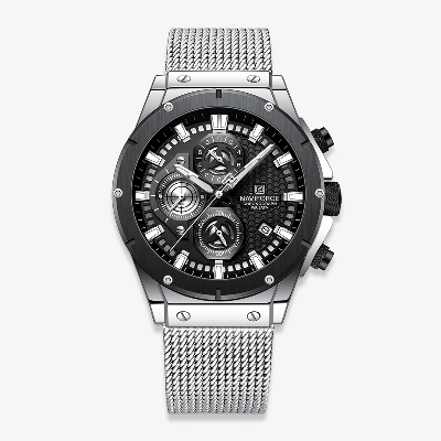 Picture of NAVIFORCE NF8027M Silver Mesh Stainless Steel Chronograph Watch For Men - Silver & Black